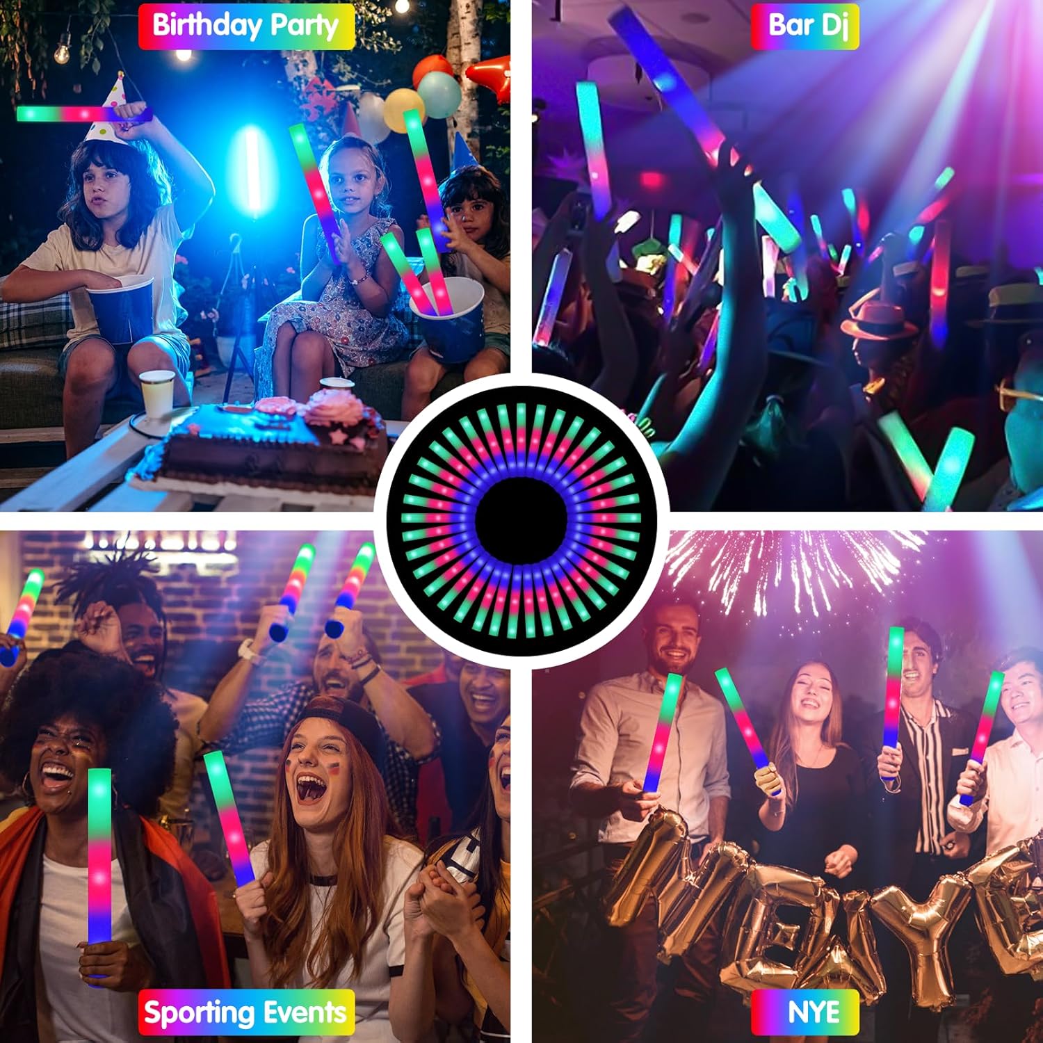Paquete de 105 varillas de espuma LED para fiestas a granel con 3 modos de parpadeo colorido, suministros de fiesta que brillan en la oscuridad,