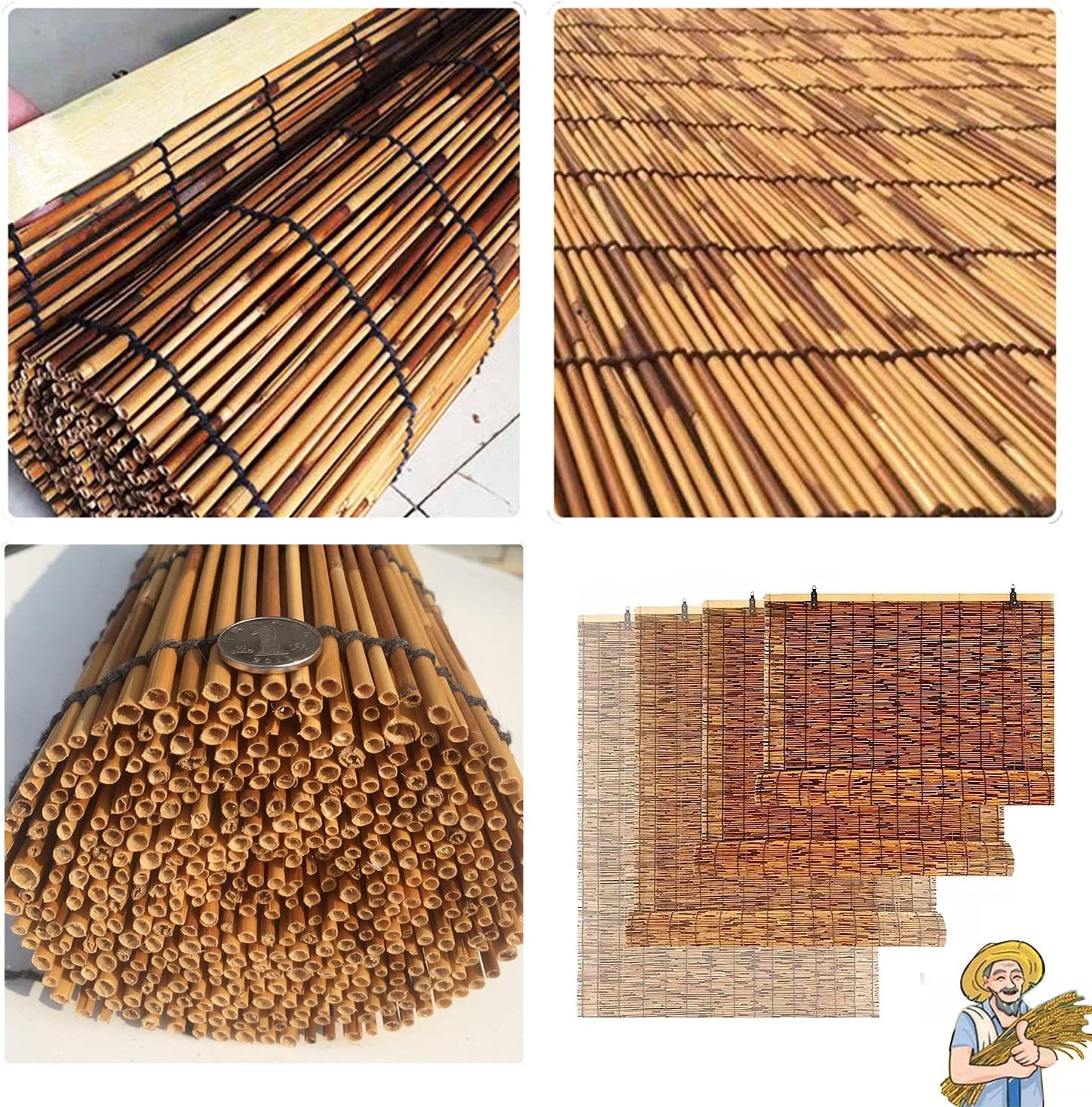 Persianas enrollables, cortinas enrollables de bambú retro, impermeables, cortinas de bambú para ventanas, para privacidad en interiores y