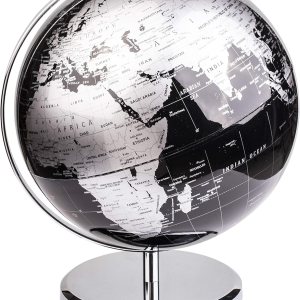 Exerz Globo del mundo de 10 pulgadas, arco y base de acero inoxidable, decoración educativageográficamoderna de escritorio, color negro metálico Exerz Globo del mundo de 10 pulgadas, arco y base de acero inoxidable, decoración educativageográficamoderna de escritorio, color negro metálico