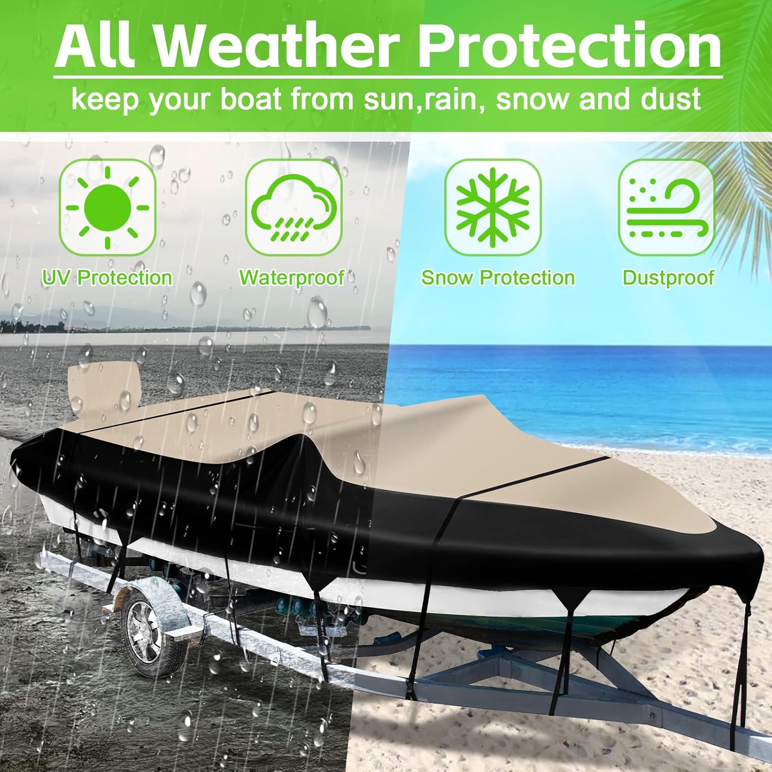 COVERVIN Funda para lancha remolcable 210D, impermeable, de grado marino, tela Oxford para longitud de 20 a 22 pies de ancho hasta 100 pulgadas de