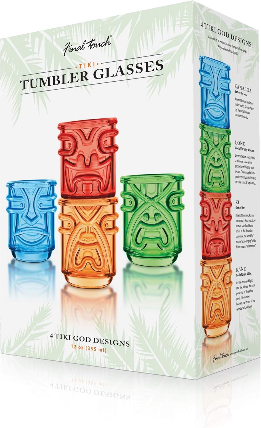 Final Touch Vasos Tiki de 12 onzas, juego de 4 vasos de colores (TK5302)