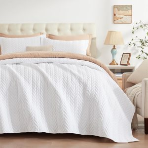 GRT Juego de edredón blanco tamaño King con fundas de almohada, edredón ligero, reversible, estilo moderno, patrón rectangular, juego de ropa de GRT Juego de edredón blanco tamaño King con fundas de almohada, edredón ligero, reversible, estilo moderno, patrón rectangular, juego de ropa de