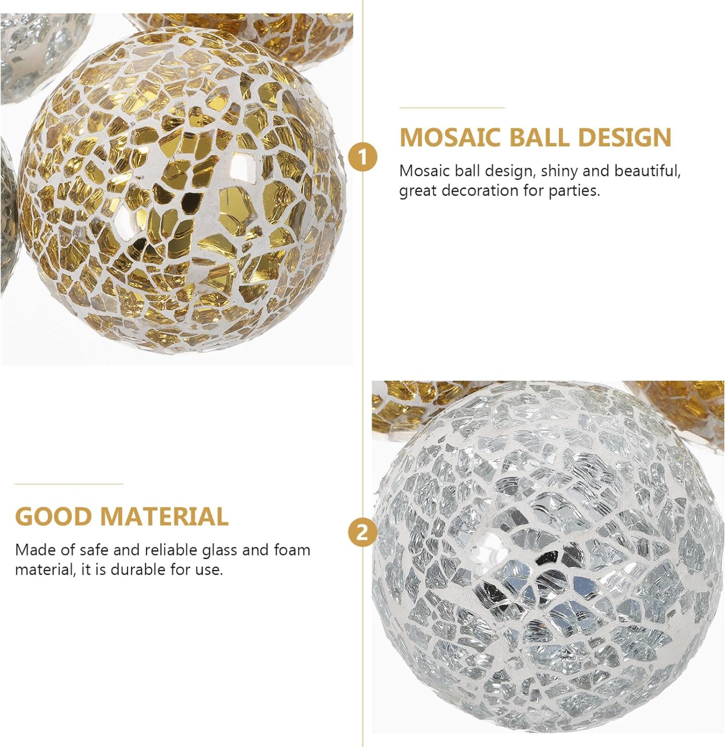 SEWACC Bolas decorativas de mosaico, 4 unidades, bolas redondas de mosaico, bolas de vidrio de mosaico decorativas, bola sólida de vidrio para