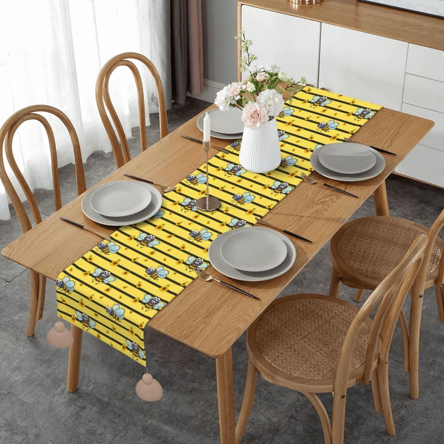 Smiling Bees Christmas Table Runner Dining Table Decor Christmas Decorations Indoor Home Decor Christmas Table Runners Xmas Navidad Decoracion 2023