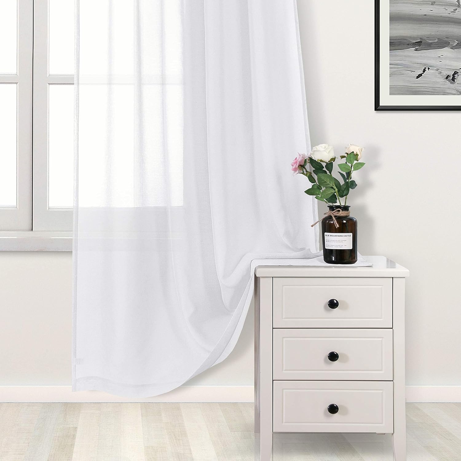 DWCN Cortinas traslúcidas blancas de gasa semitransparente con bolsillo para barra para dormitorio y sala de estar, 70 x 63 pulgadas de largo, juego
