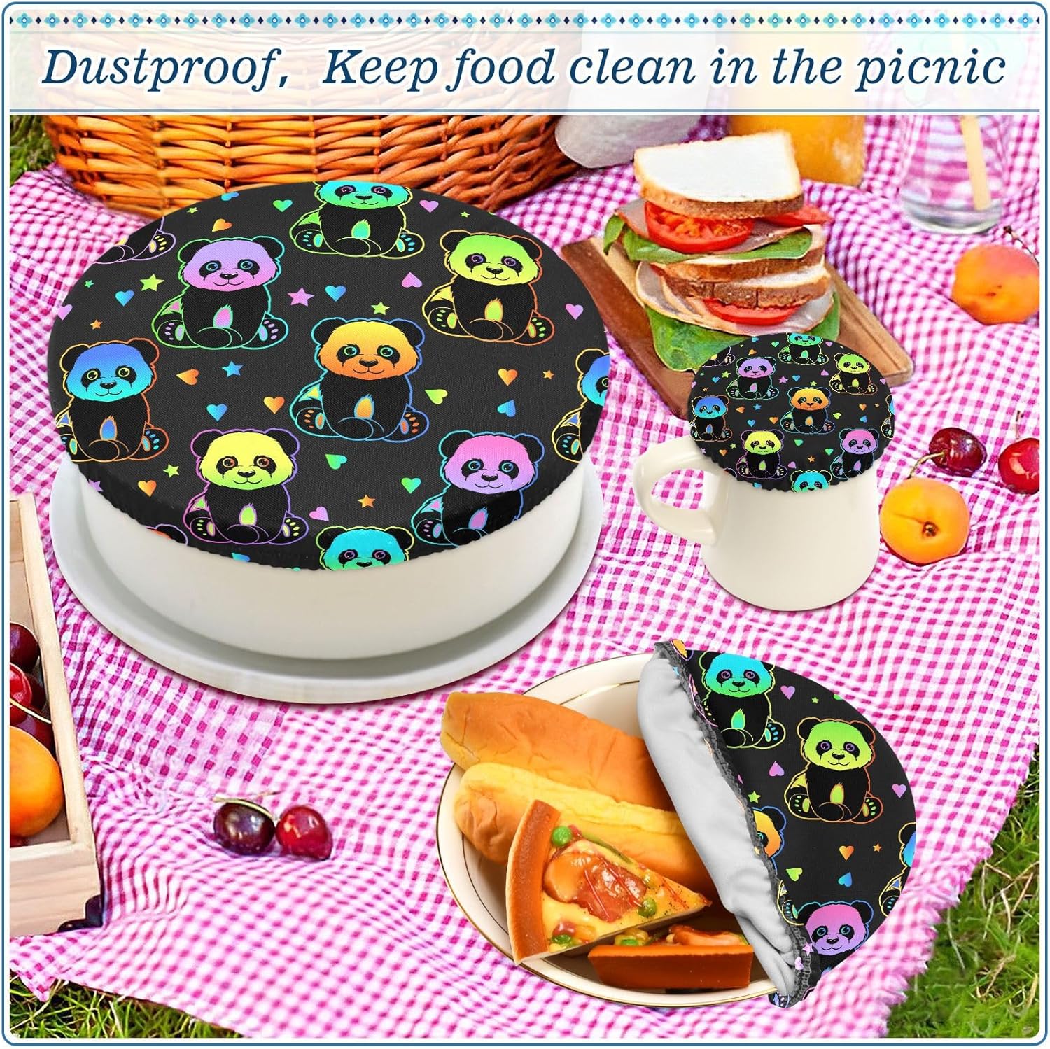 Pandas – 5 fundas elásticas reutilizables para tazones para almacenamiento de alimentos, tapas de tela elástica con 5 tamaños diferentes,