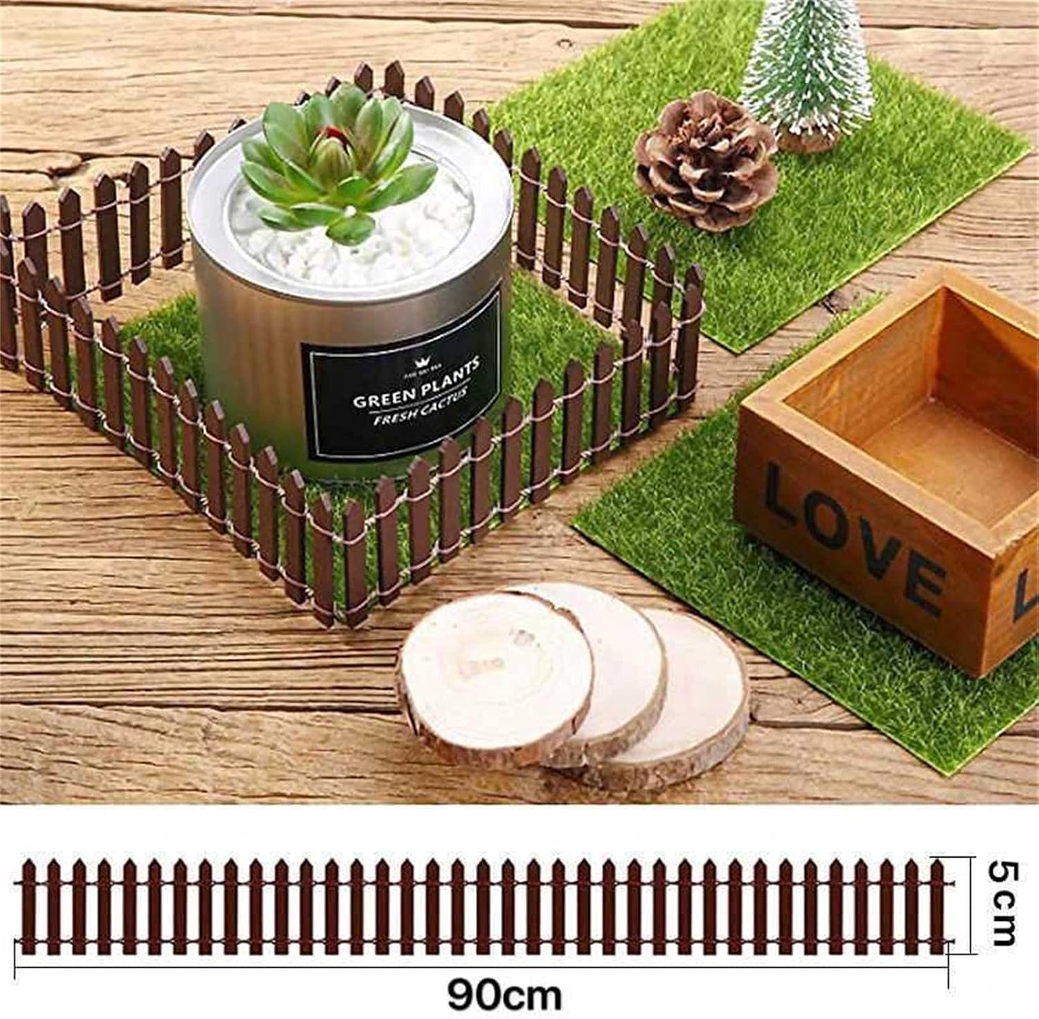 Pequeña estatua terrario casa de muñecas DIY Decoración blanca Mini valla de madera miniatura Kit de jardín de hadas de madera Valla de madera Luces