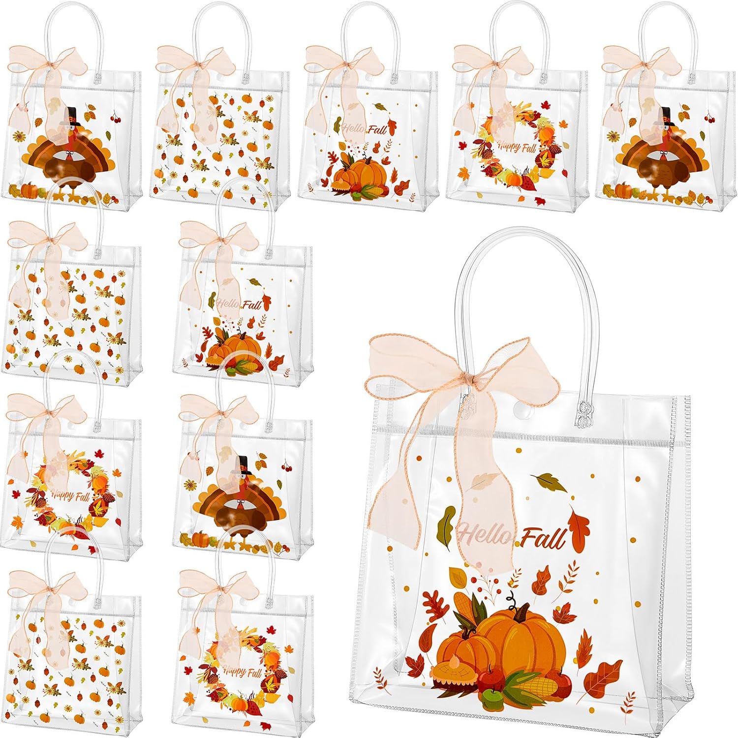 24 bolsas de regalo transparentes de Acción de Gracias con asas, bolsas de regalo de Acción de Gracias, bolsas de regalo de otoño, bolsas de regalo