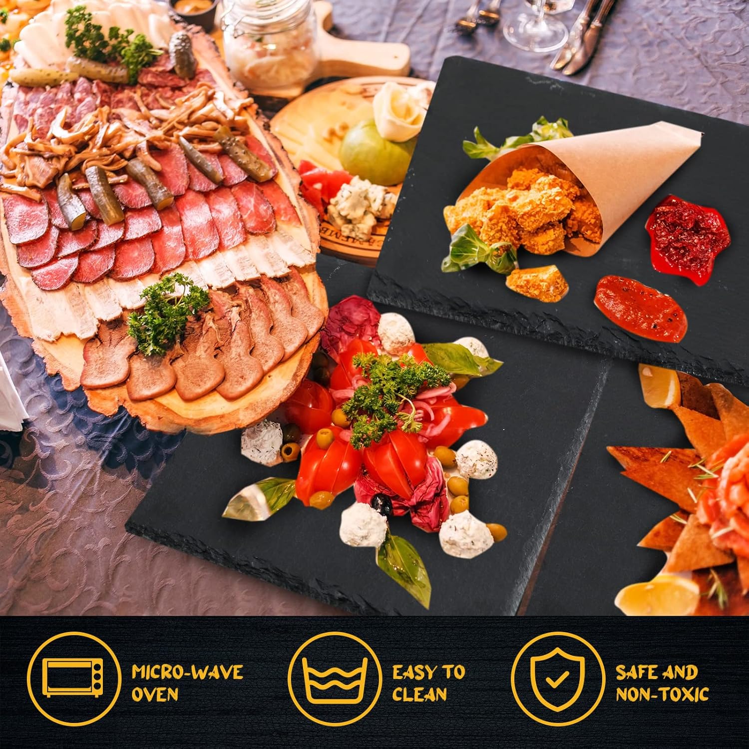 Didaey Juego de 18 tablas de pizarra negra para queso, platos de piedra para sushi, bandeja de queso de pizarra individual para Navidad, cortar,