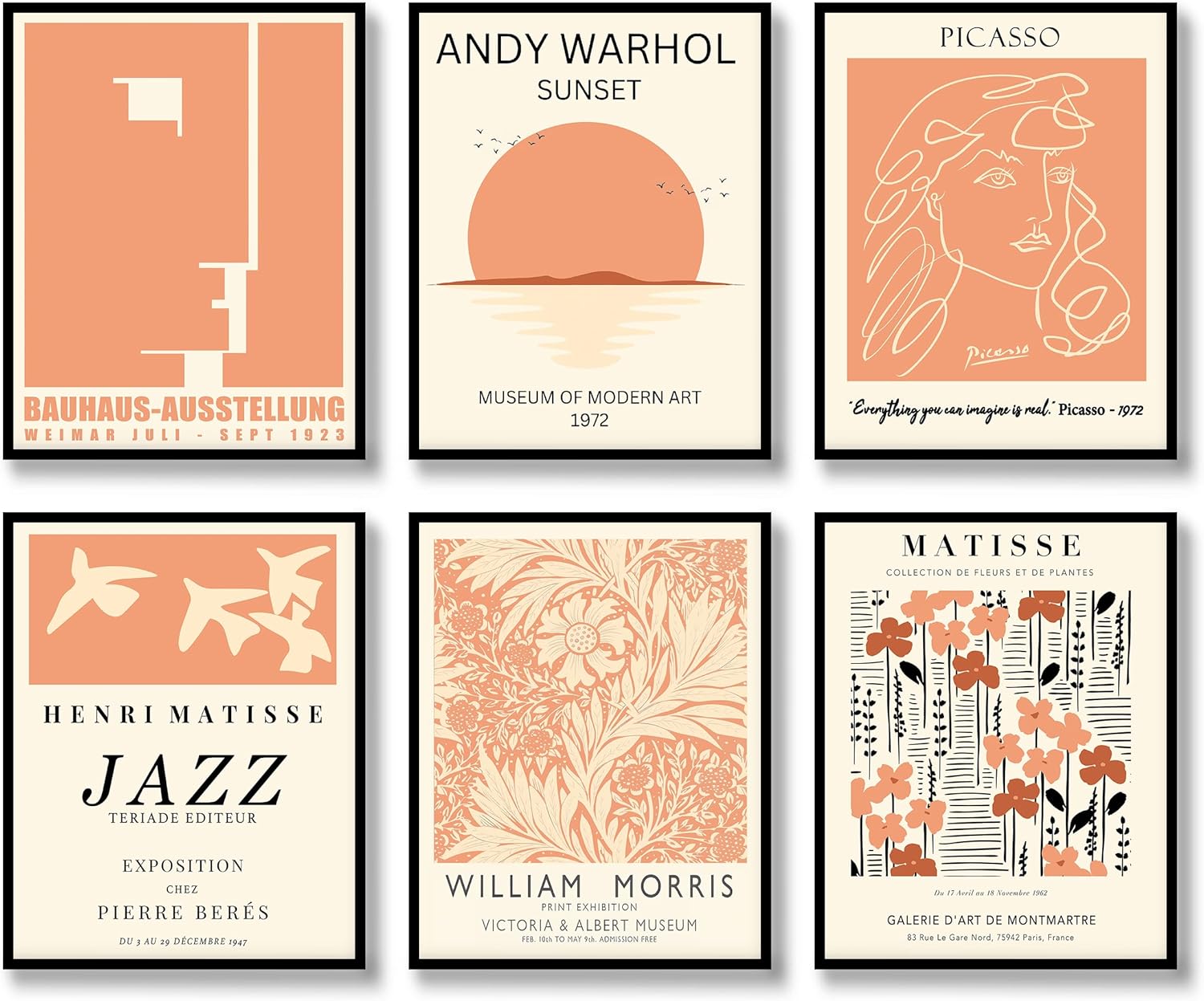 Juego de 6 pósteres retro vintage positivos para pared, famosa ilustración estética, decoración de pared, exposición, mercado de flores abstractas,