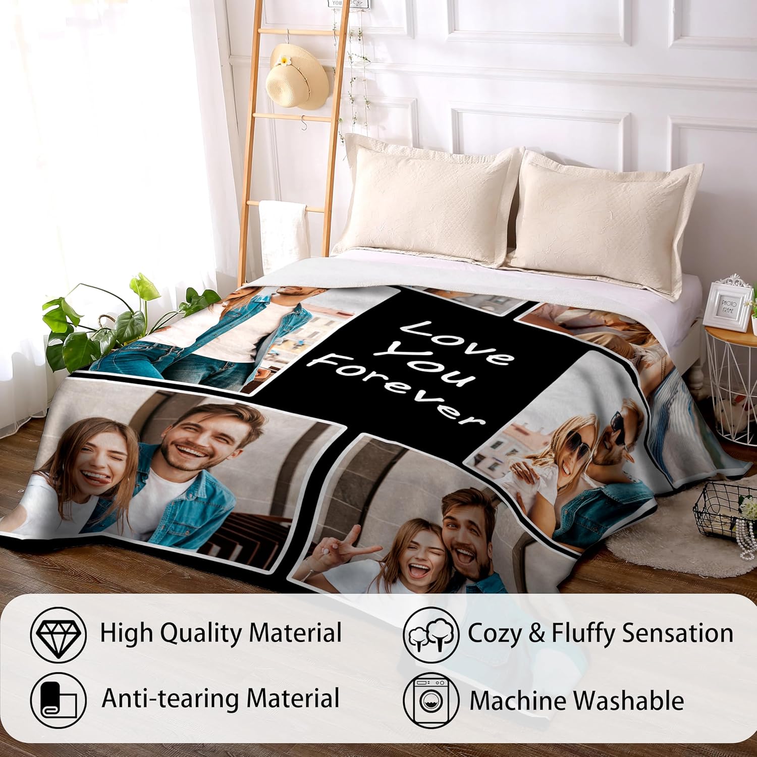 Funny DIY Regalos personalizados con texto en inglés “I Love You” para novio, manta personalizada con fotos y texto, regalos para parejas para