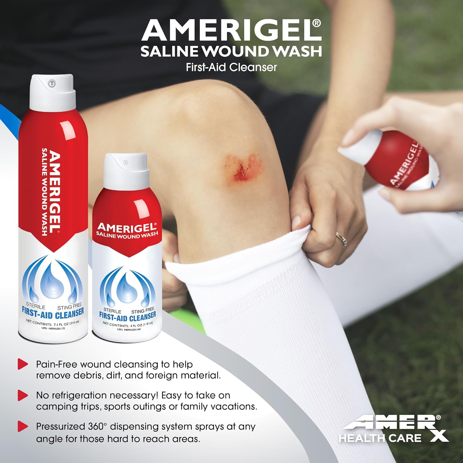 AMERIGEL – Lavado de heridas salino – Solución limpiadora de primeros auxilios – Cuidado avanzado de la piel y heridas – 4 onzas líquidas