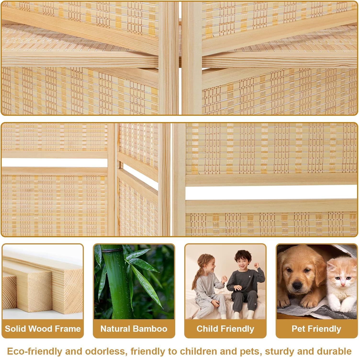 Salfanre Divisor de habitación con estantes, separadores de habitación y pantallas plegables de privacidad, divisor de habitación de bambú, divisor