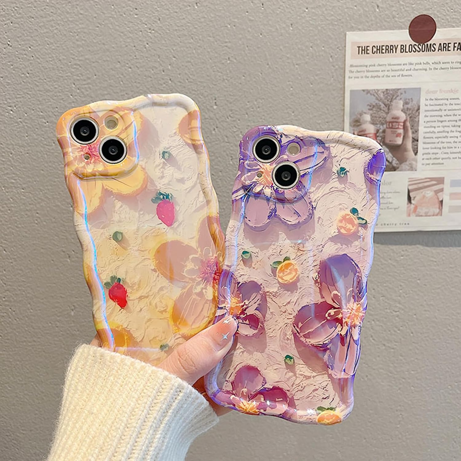 ZCDAYE Funda para iPhone 13 (6.1 pulgadas), pintura al óleo retro con estampado de flores florecientes, colorido borde brillante, marco ondulado