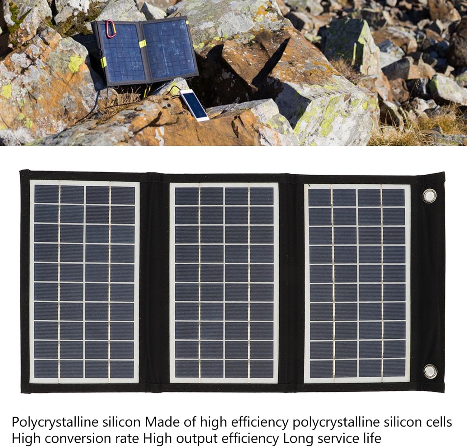 Panel solar plegable, 15W 5V Panel Solar Plegable Dual USB Cargador solar de silicio policristalino de alta eficiencia para acampar al aire libre