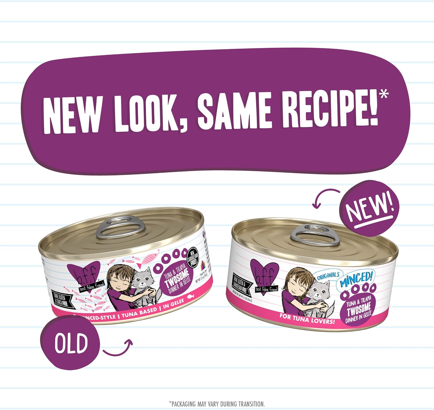 Weruva Best Feline Friend (B.F.F.) Twosome de atún y tilapia con atún y tilapia en gelée para gatos, lata de 5.5 onzas (paquete de 24)