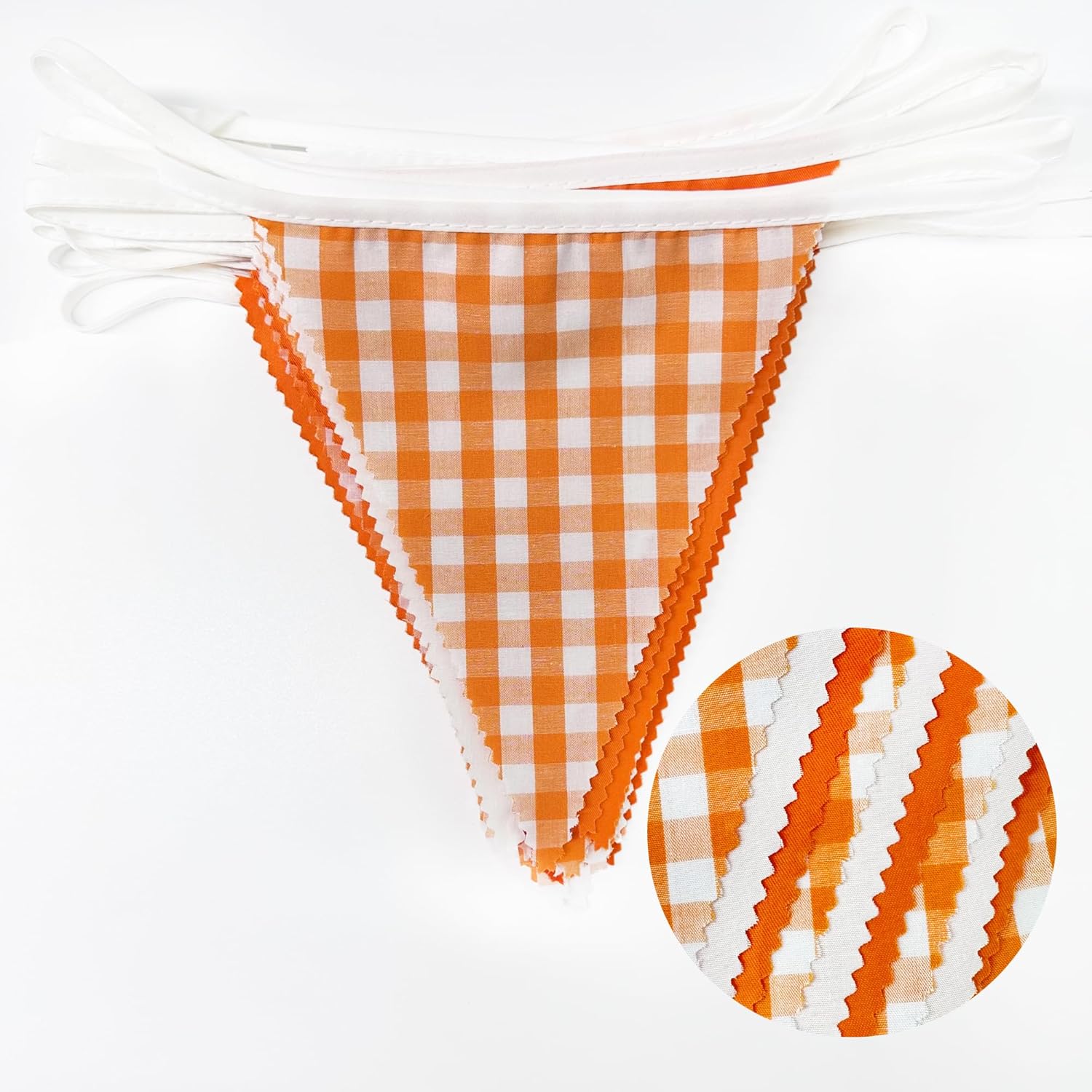Decoraciones de fiesta naranja de 32 pies con diseño de búfalo naranja a cuadros de triángulo blanco, banderines de tela para otoño, boda,