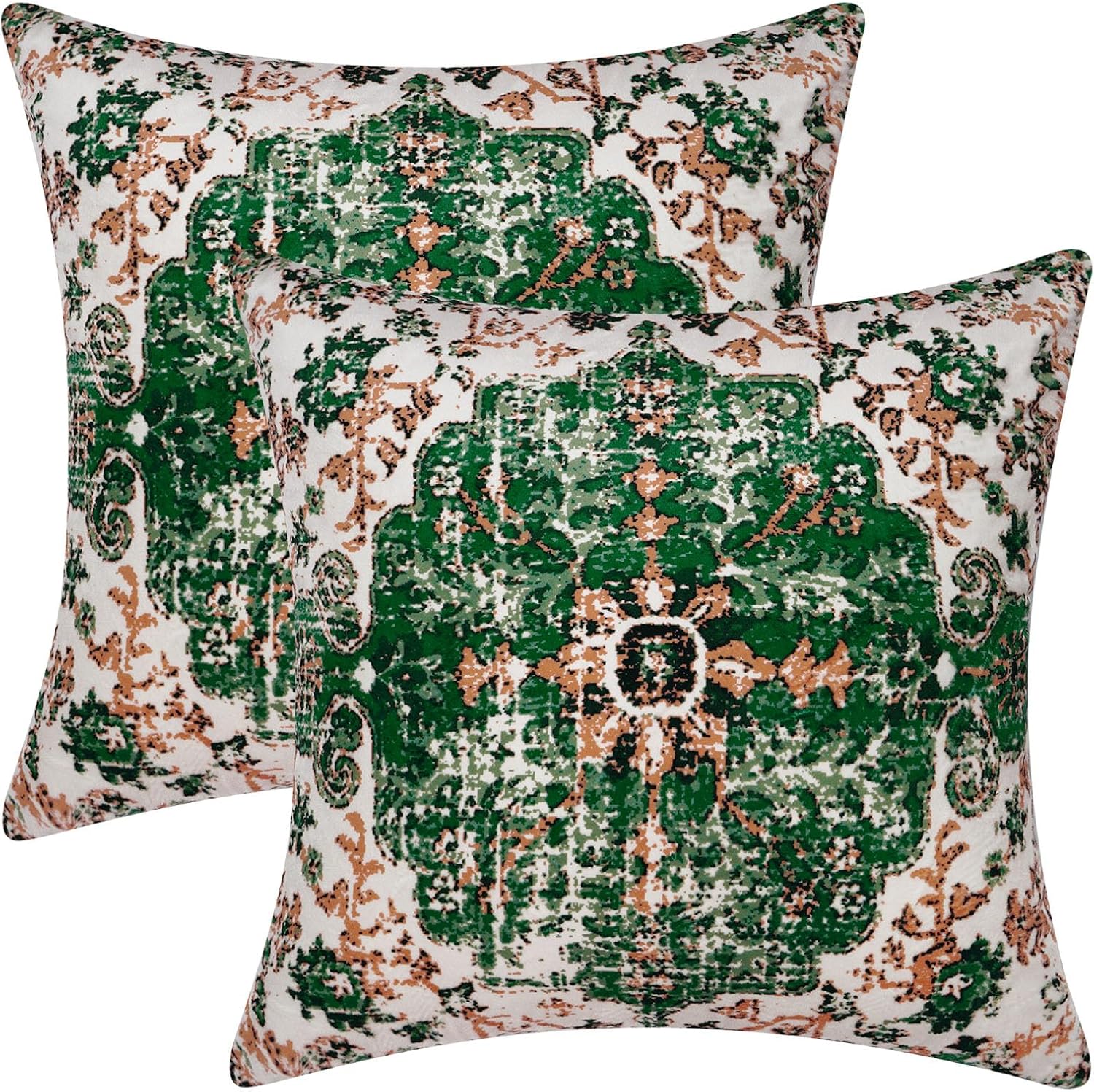 ASPMIZ Juego de 2 fundas de almohada bohemias de 18 x 18 pulgadas, almohadas decorativas de terciopelo con diseño étnico verde navideño para sofá,