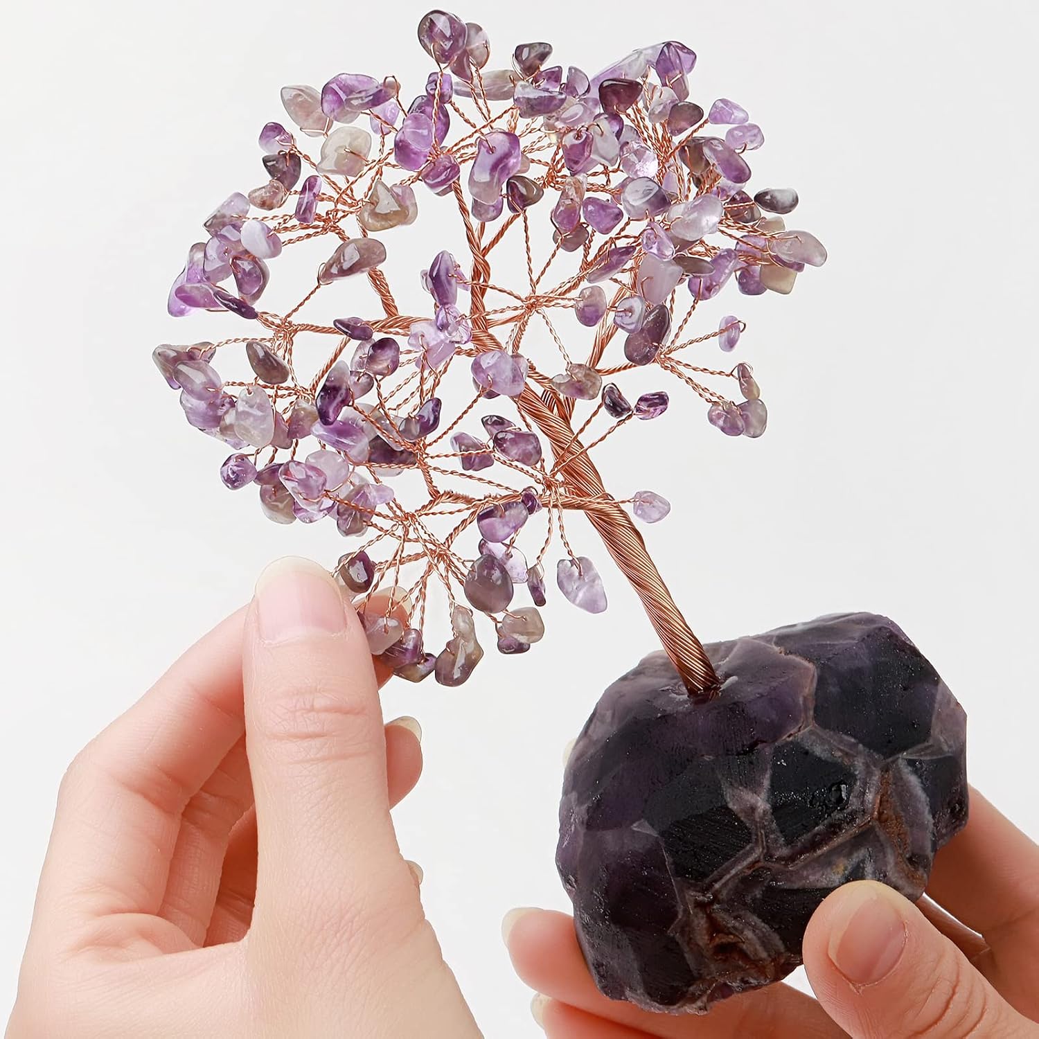 Amethyst Healing Crystals Stones Tree Natural Dream Amethyst Original Stone Base Copper Wire Tree Life Money Trees Feng Shui Reiki Spiritual Energy