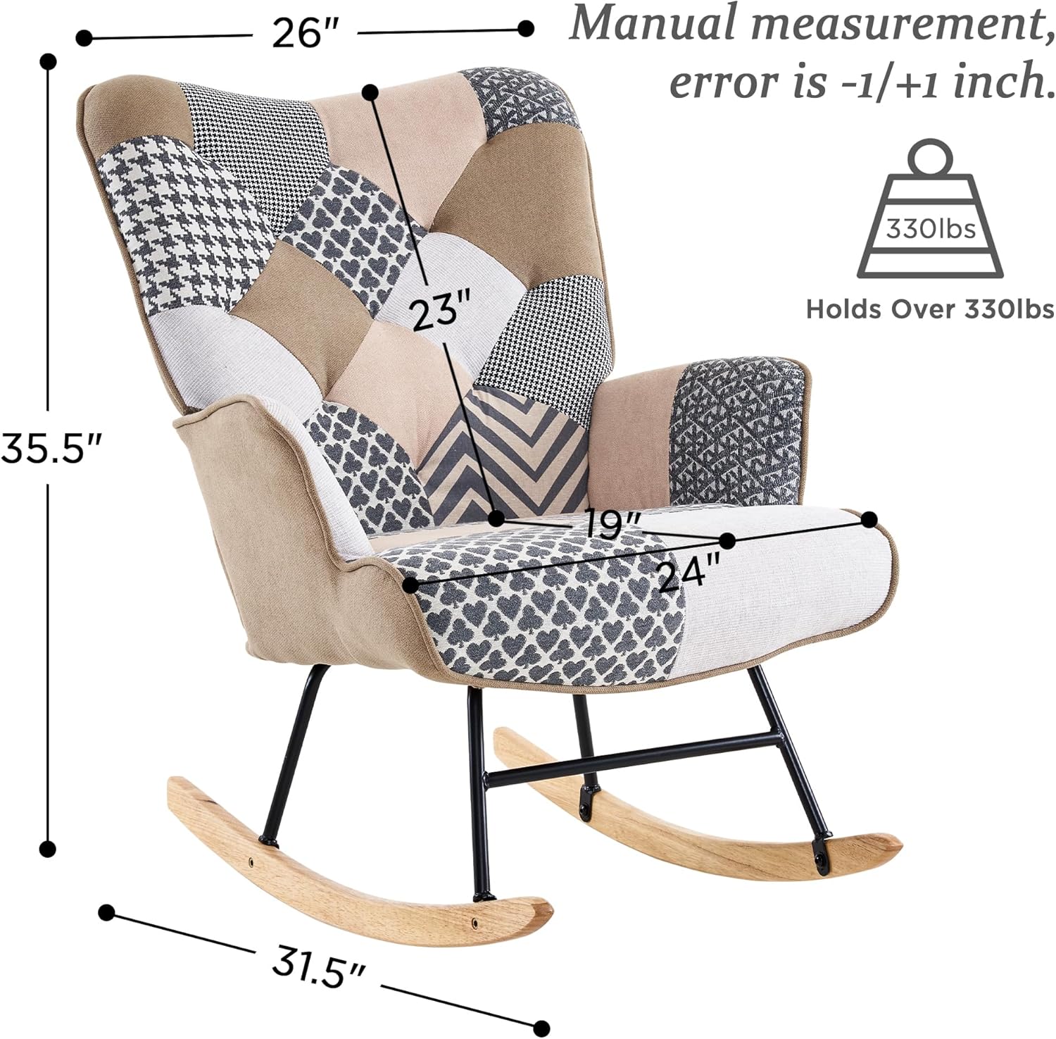 Dorlicecass Mecedora con respaldo alto, cómoda silla deslizante para guardería con patas de madera, sala de estar, dormitorio, apartamento