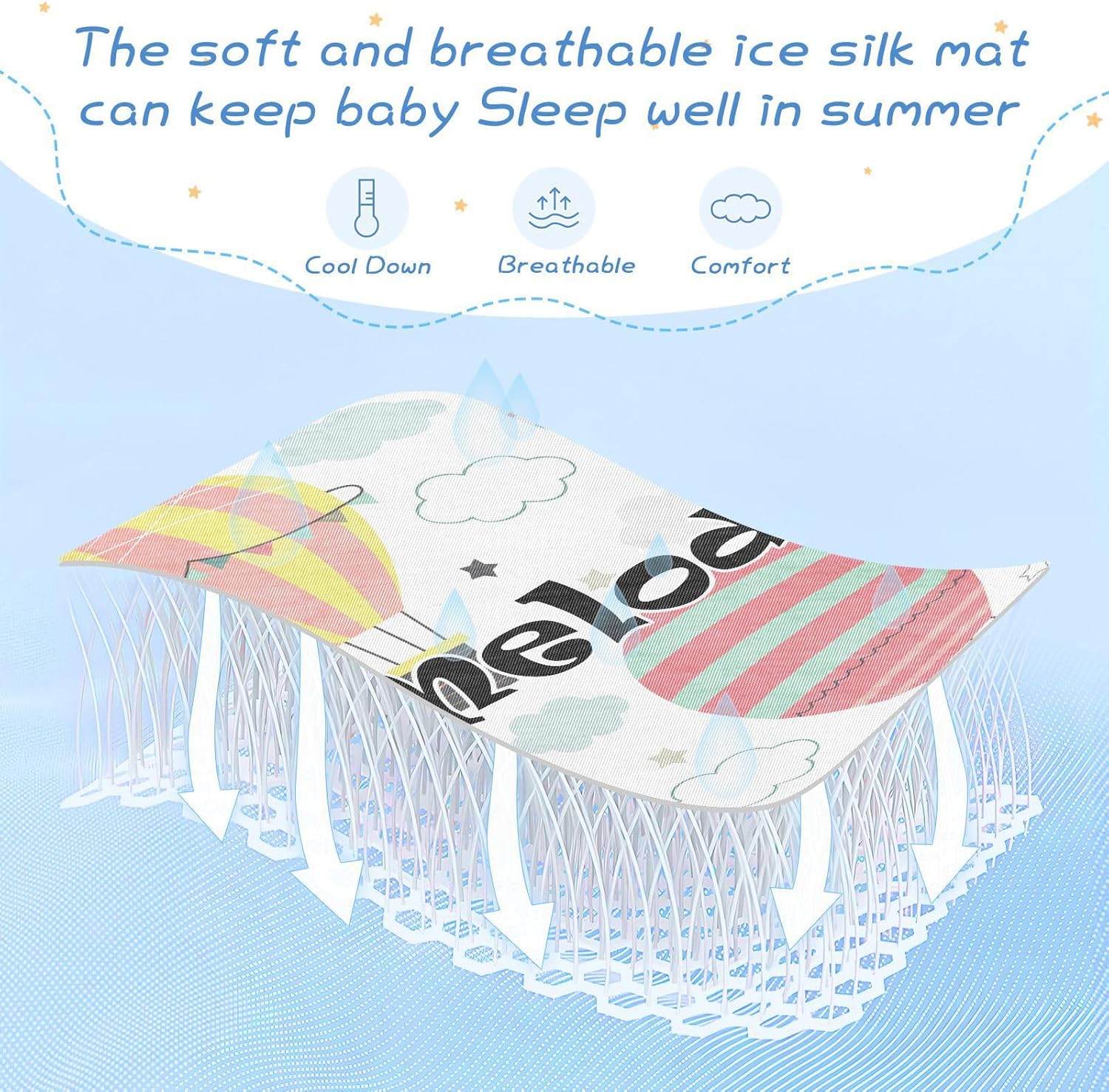 Custom Hot Air Balloon Crib Mattress Protector Pad for Boys Girls Baby Ice Silk Mat Bed Crib Mattress Protector Cooling Mattress Topper for Baby
