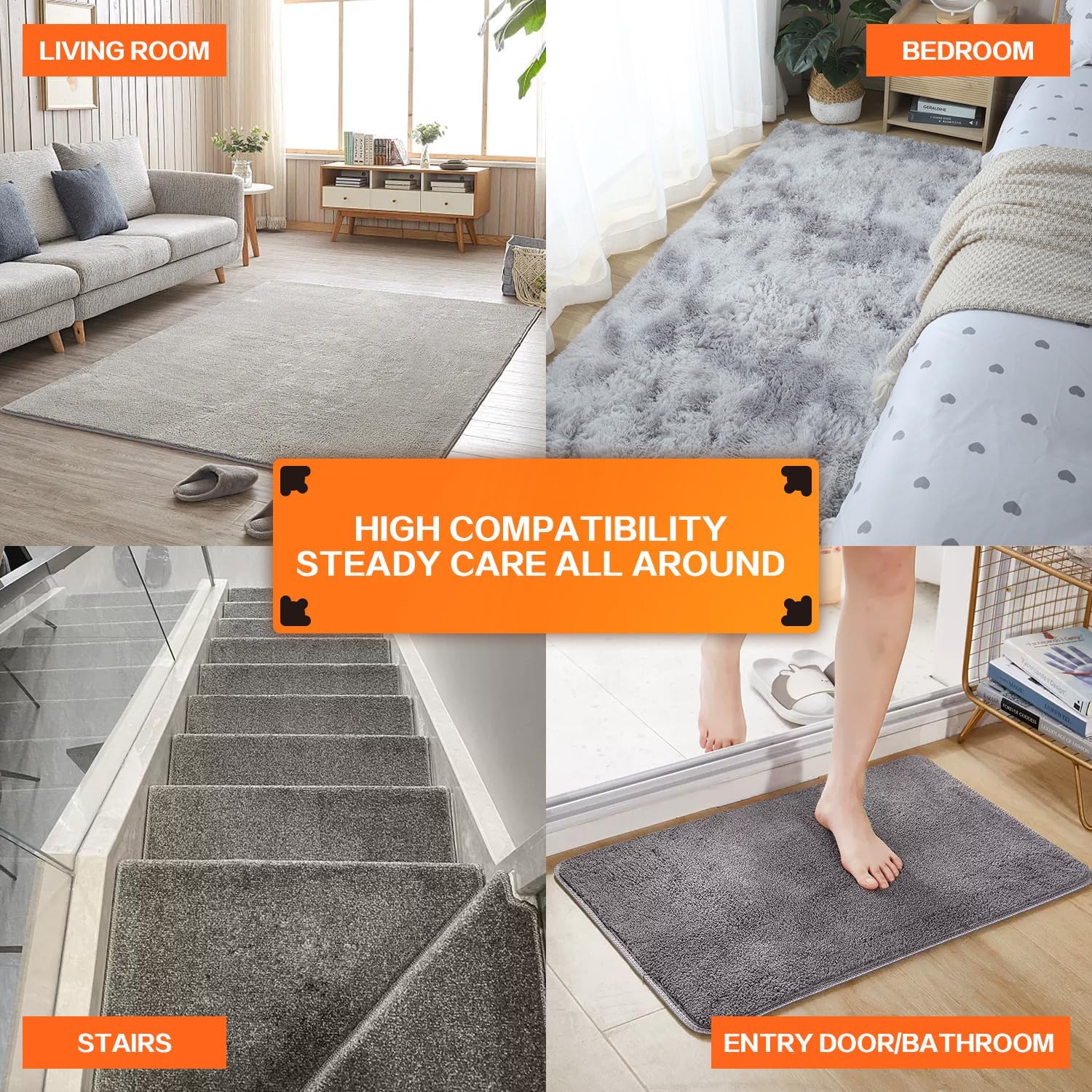 16 Pcs Carpet Tape,Rug Pad Grippers for Laminate&Tile&Hardwood Floors,WashableNon-Glue Marks Double Sided Grippers for Rug Pad,Carpet Corner