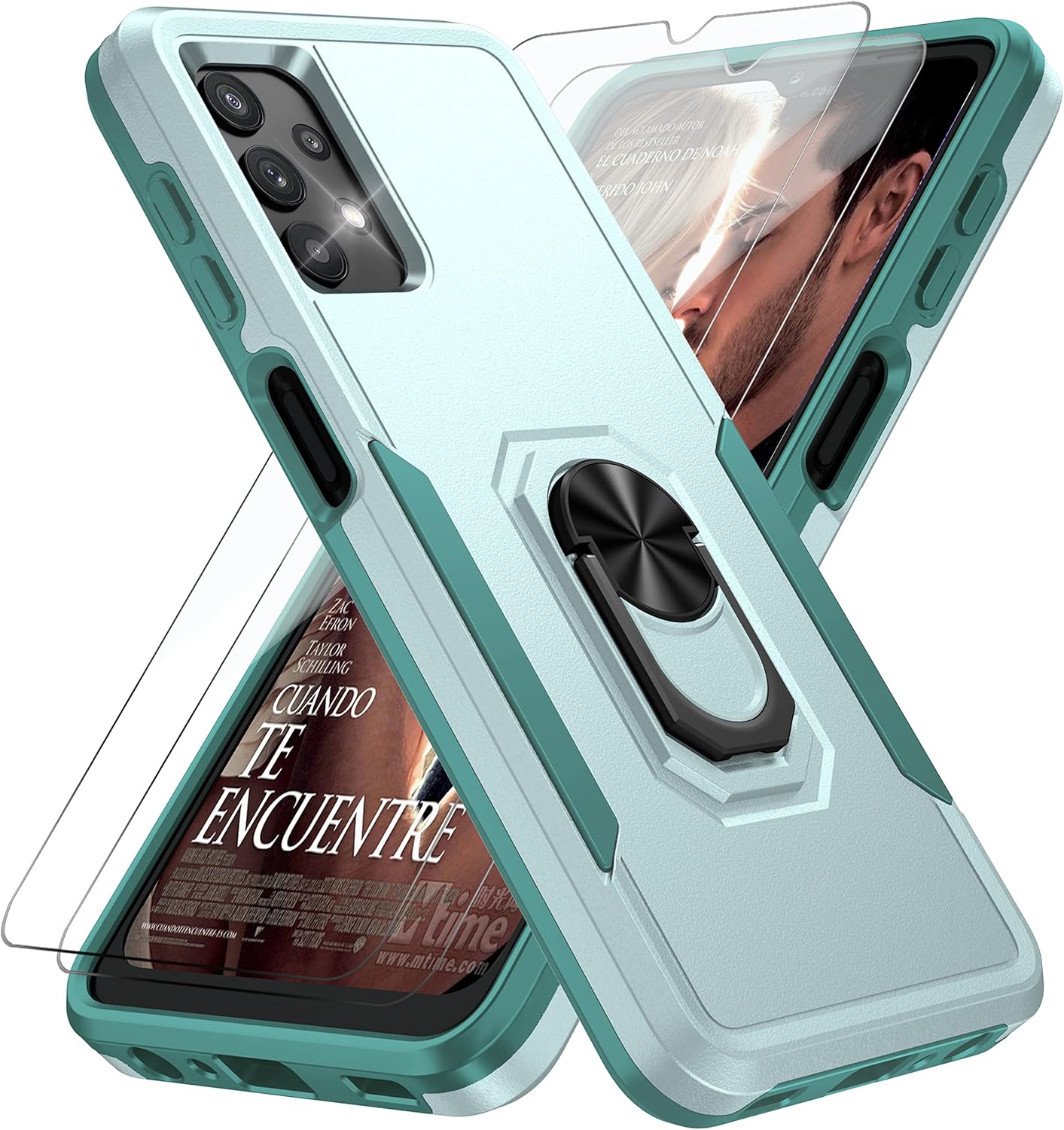 YmhxcY Funda A32 5G, funda para Galaxy A32 5G con 2 protectores de pantalla a prueba de explosiones, grado militar soporte de anillo de 360  F,
