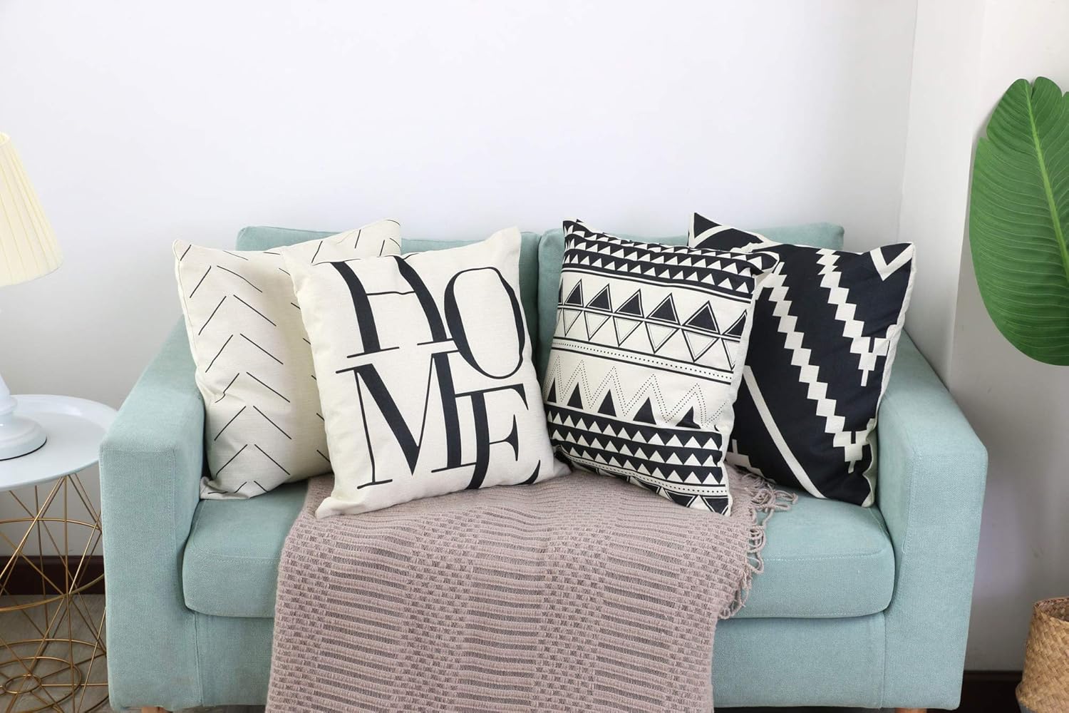 Juego de 4 fundas decorativas de 16 x 16 pulgadas para sofá, fundas cuadradas en blanco y negro para cojines de cama y decoración de sala de estar