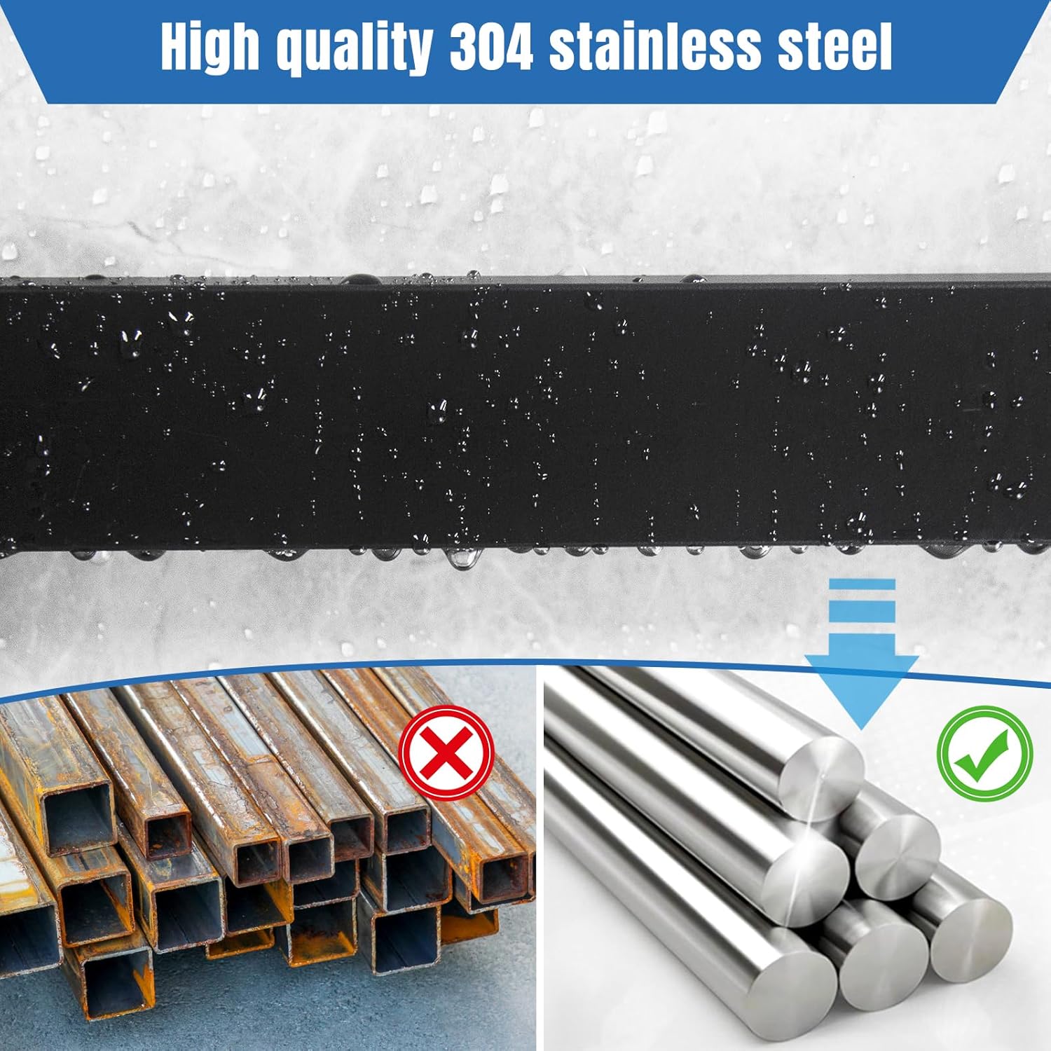 Soporte magnético para cuchillos para pared, tira magnética negra de 10 pulgadas para cuchillos sin taladrar con 2 ganchos, soporte magnético de