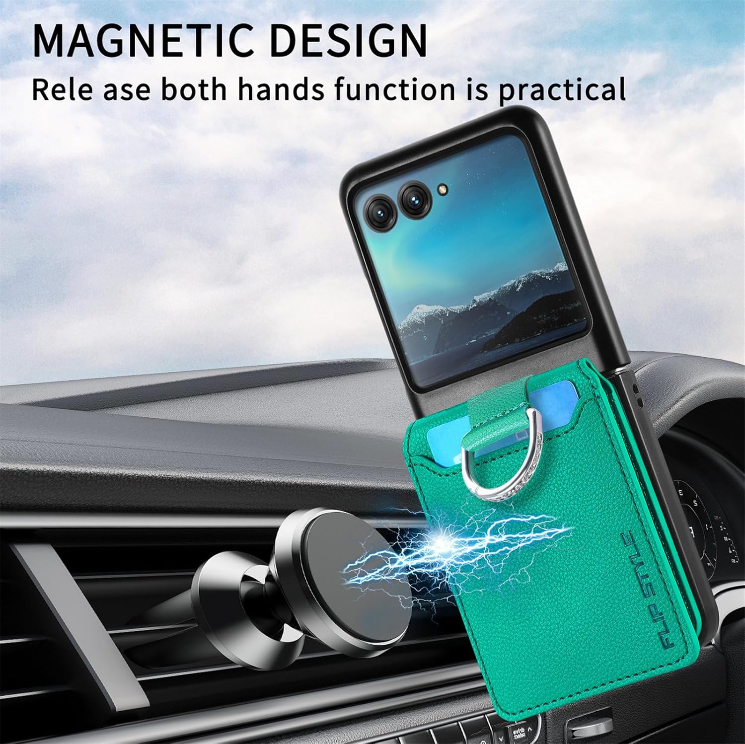 Asuwish Funda compatible con Motorola Razr Plus 2023 Razr+ y soporte para ranura para tarjeta de crédito, soporte de anillo delgado, accesorios de