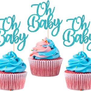 Rsstarxi Paquete de 24 adornos para cupcakes Oh Baby con purpurina para revelación de género, decoración de pasteles de baby shower, decoración para Rsstarxi Paquete de 24 adornos para cupcakes Oh Baby con purpurina para revelación de género, decoración de pasteles de baby shower, decoración para