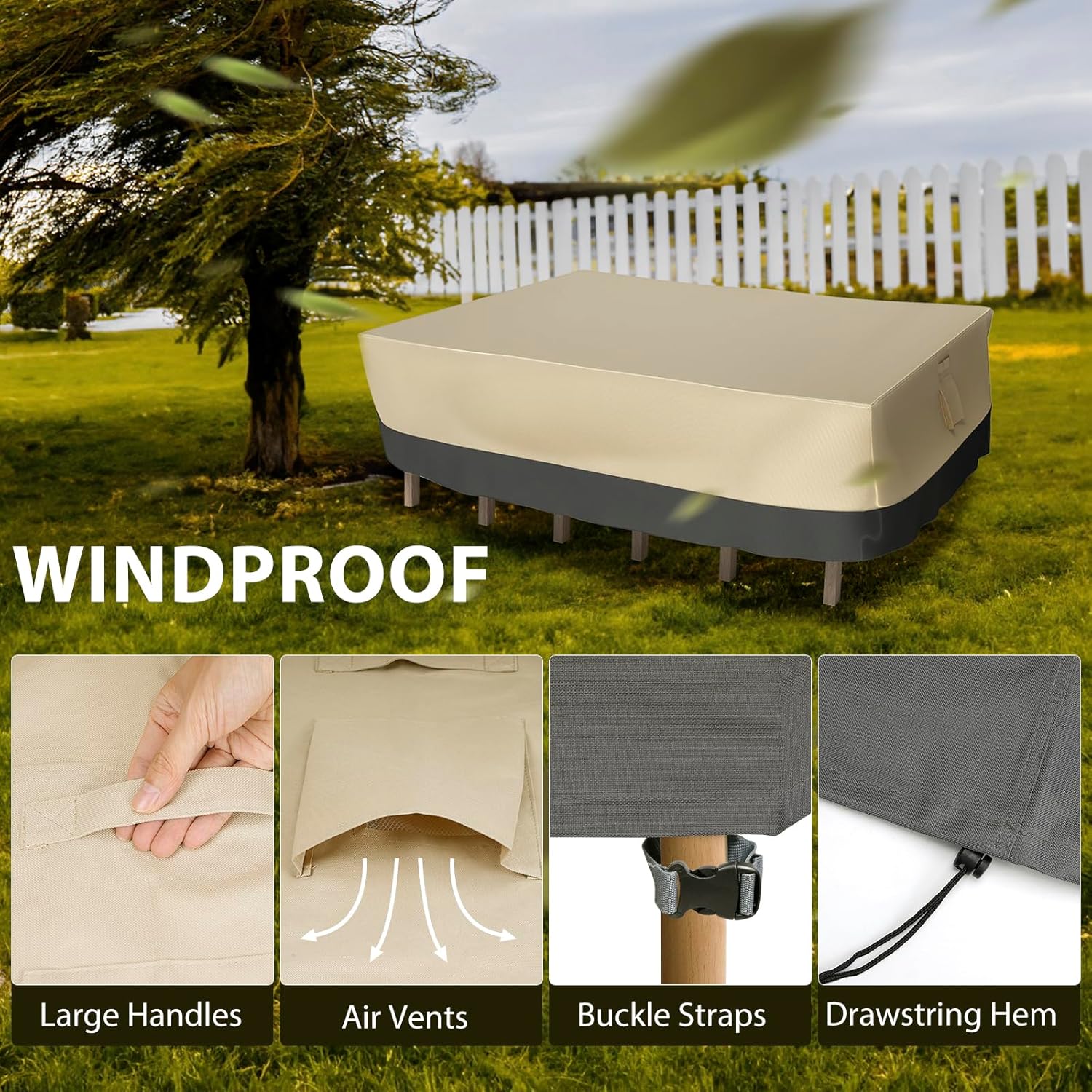Funda rectangular para mesa de comedor de patio, impermeable, resistente, 74 x 54 x 28 pulgadas, funda para muebles de patio al aire libre,