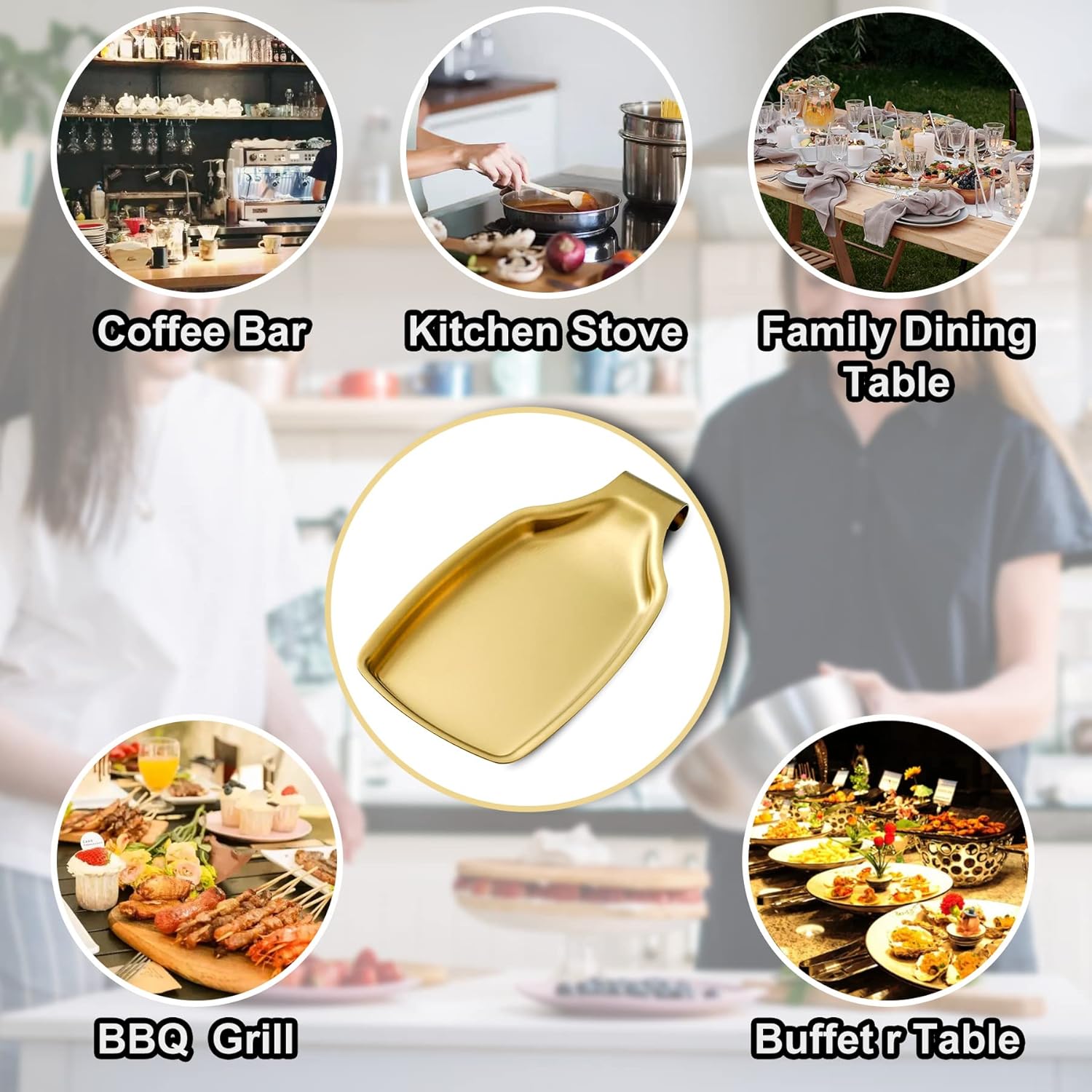 Soporte de cuchara dorado para encimera de cocina