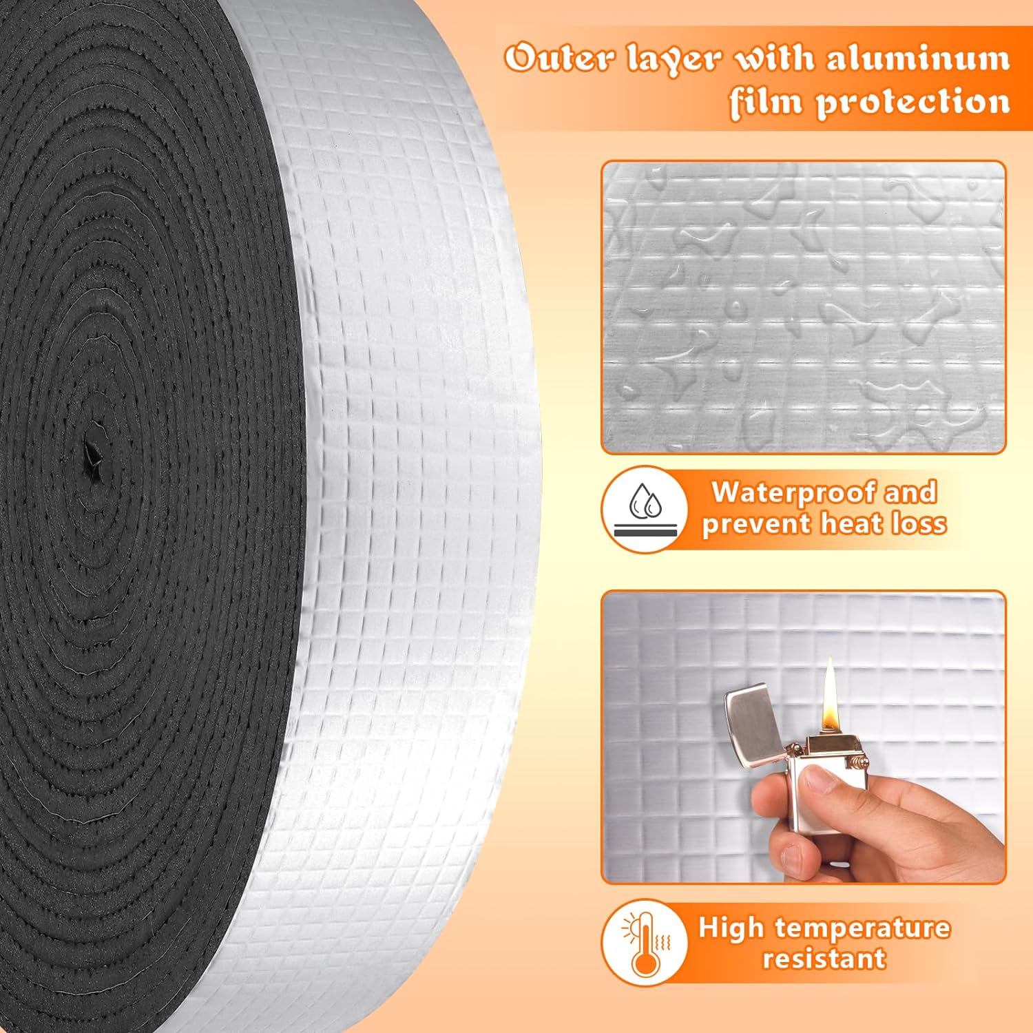 Envoltura de aislamiento de tuberías de 2 pulgadas de ancho x 32.8 pies de espuma y papel de aluminio para exteriores, cinta aislante autoadhesiva