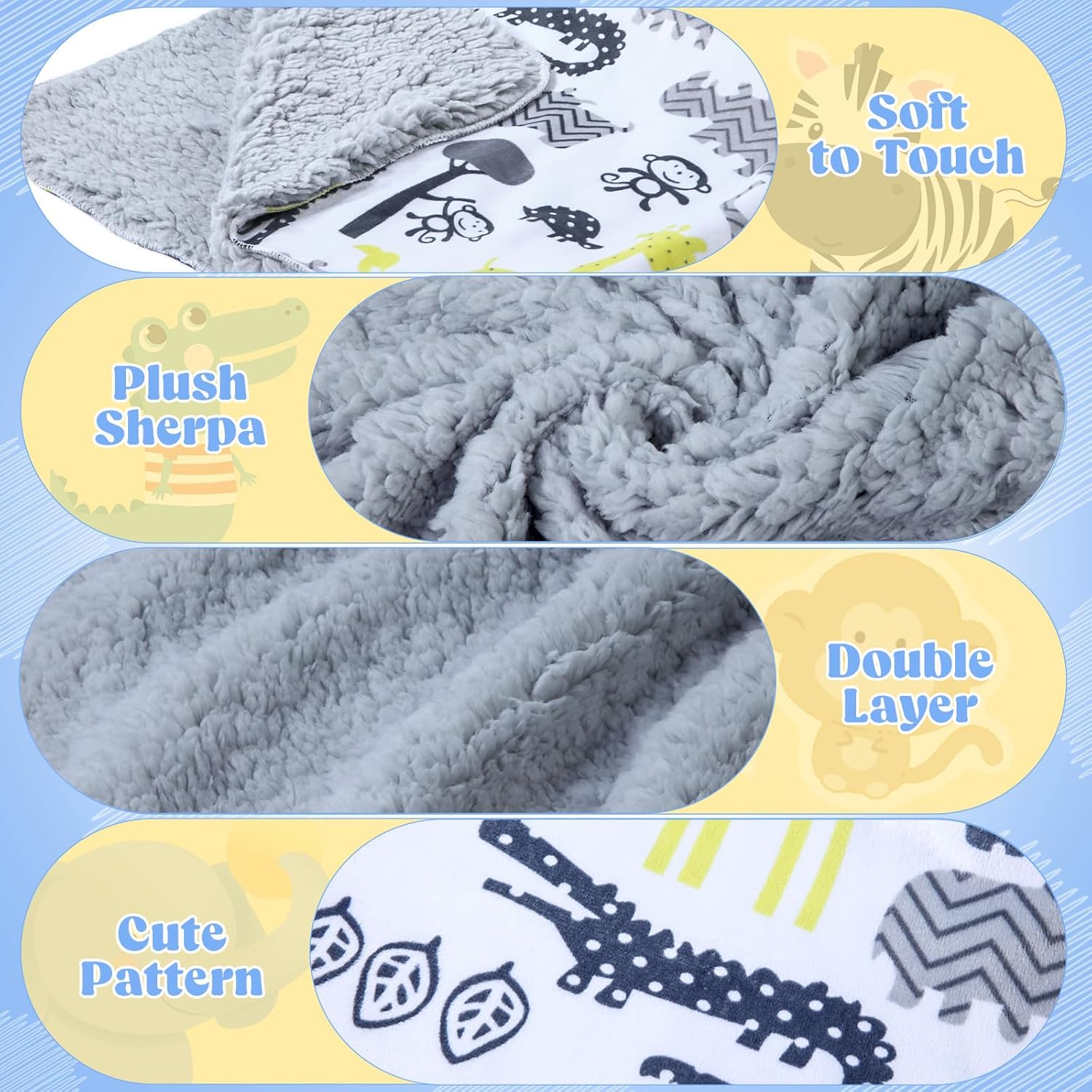 Buryeah 3 mantas de bebé unisex de felpa con parte trasera de sherpa de 30 x 40 pulgadas, manta de visón y sherpa para cuna de bebé, manta suave de
