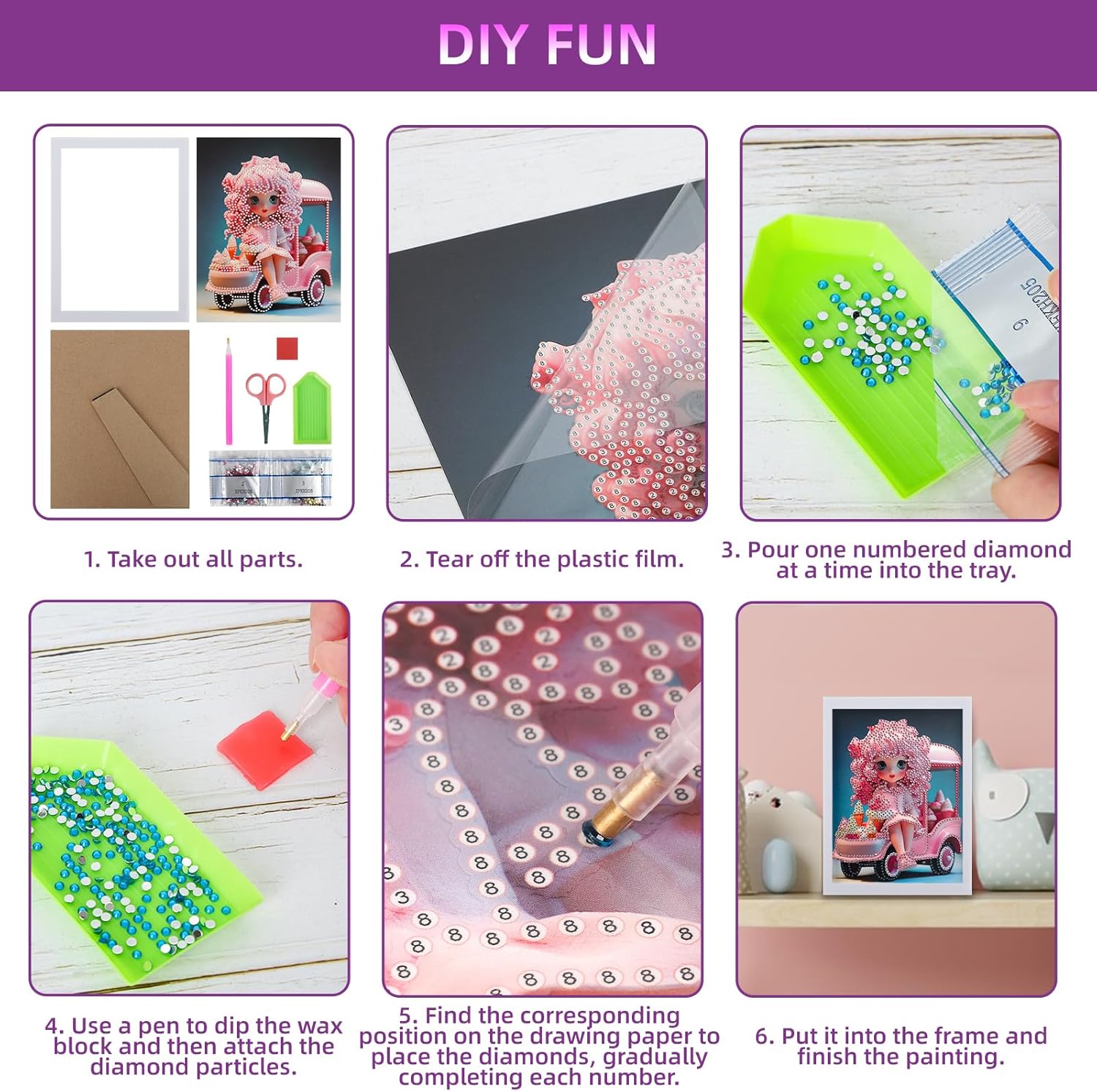 PracticeJQDEN Kits de pintura de diamantes 5D, artes y manualidades para niños, kits de pintura de gemas por números con marco, manualidades y