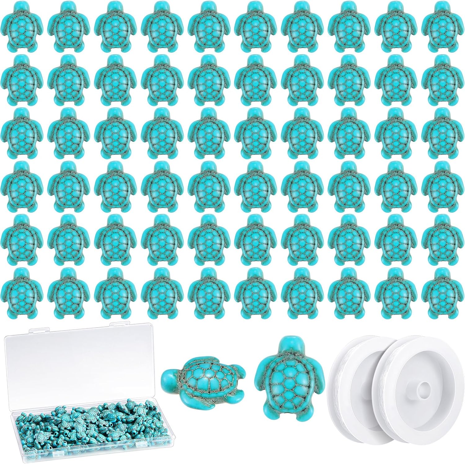 Kigley 200 cuentas de tortuga en forma de tortuga, cuentas de turquesa sintéticas con tema oceánico y mar para hacer joyas, pulseras, collares,