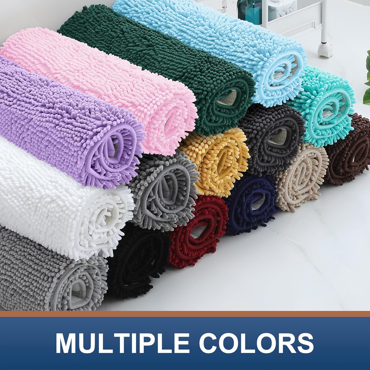 smiry – Lujosa alfombra de baño de felpilla, extra suave y absorbente, lavable a máquina, antideslizante para bañera, ducha y cuarto de baño (47 x