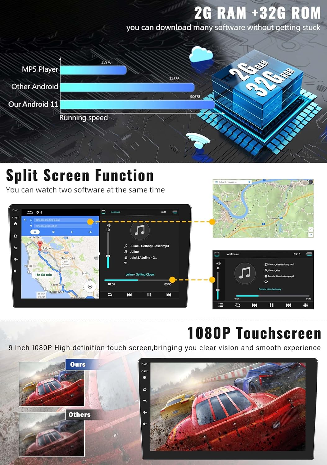 SIXWIN Radio estéreo de coche Android para Honda Civic 2016-2020 con pantalla táctil de 9 pulgadas, radio de coche con navegación GPS Bluetooth, 24