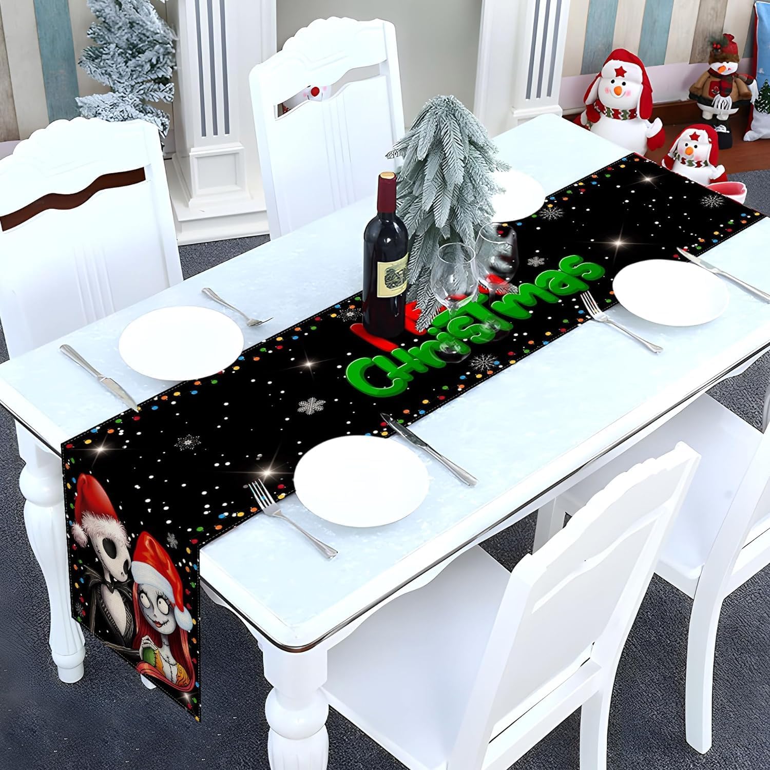 Sunwer Camino de mesa de Feliz Navidad, El extraño mundo de Jack Skellington y Sally, decoración de fiesta de cumpleaños, hogar, cocina, comedor