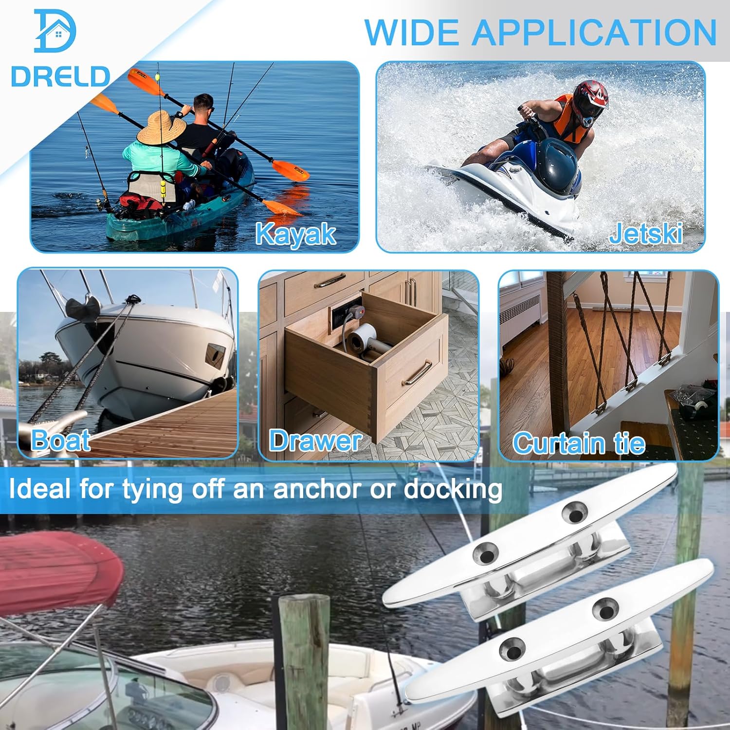 DRELD 2 tacos de barco de base abierta de 4 pulgadas, de acero inoxidable, accesorios de amarre de grado marino