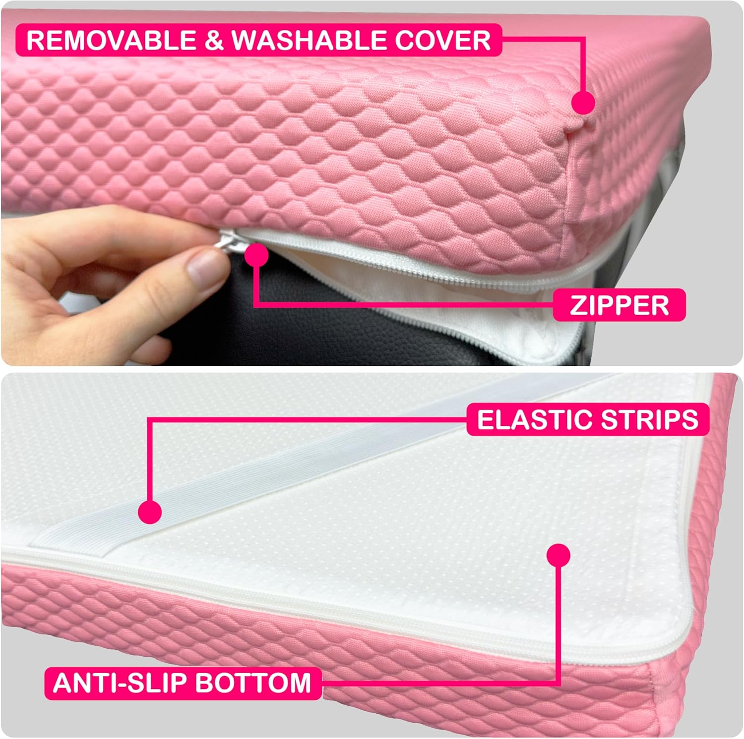 Colchón de cama de pestañas + funda de cama + almohada (rosa)  Colchón con cuatro correas de esquina y parte inferior antideslizante  Almohada curva