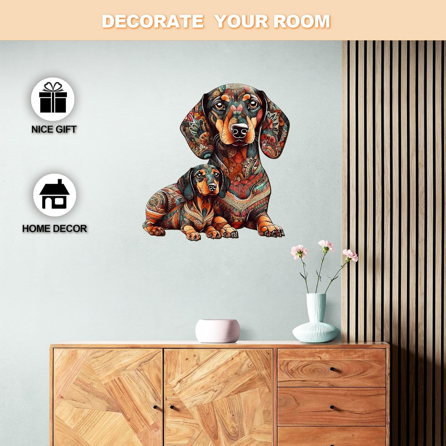 WOODBESTS Rompecabezas de madera para adultos, rompecabezas de perro salchicha (M, 200 piezas, 11.4 x 10.7 pulgadas), hermosa caja de madera,