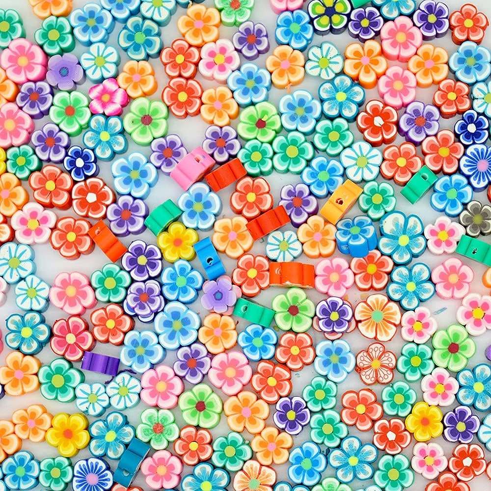 LiQunSweet 100 cuentas de color mixto hechas a mano de arcilla polimérica flor de ciruelo para bricolaje, joyas, collares, pulseras, aretes,