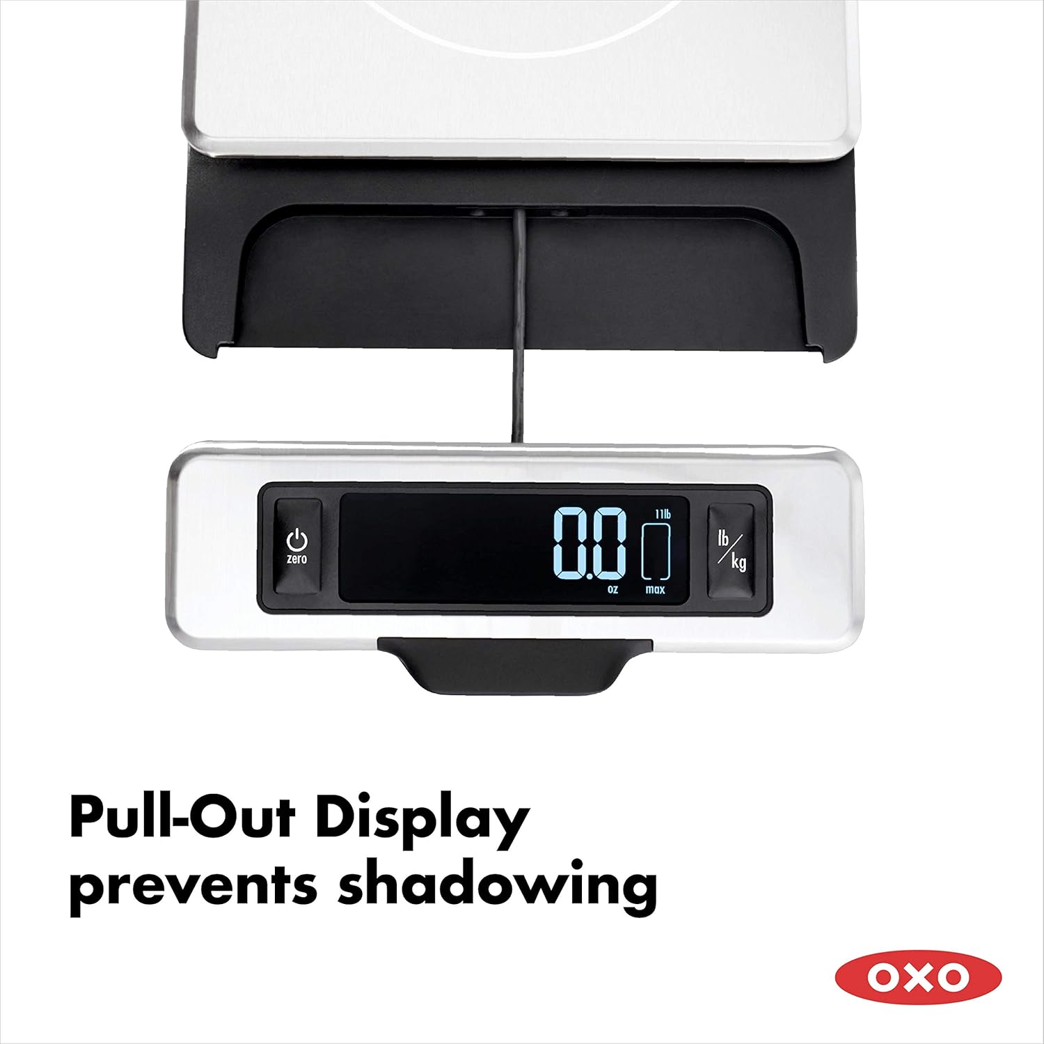 OXO Termómetro termopar Good Grips y balanza de alimentos de acero inoxidable de 11 libras con pantalla extraíble