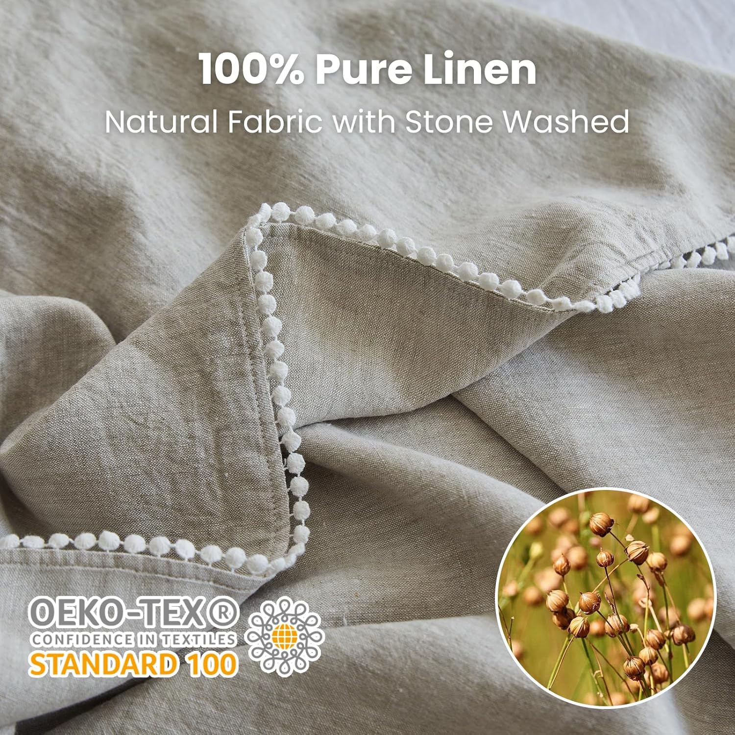 King Linens Manta 100% de lino con encaje de ganchillo para sofá, cama, sofá, regalo, lino natural lavado, color liso, suave, transpirable,