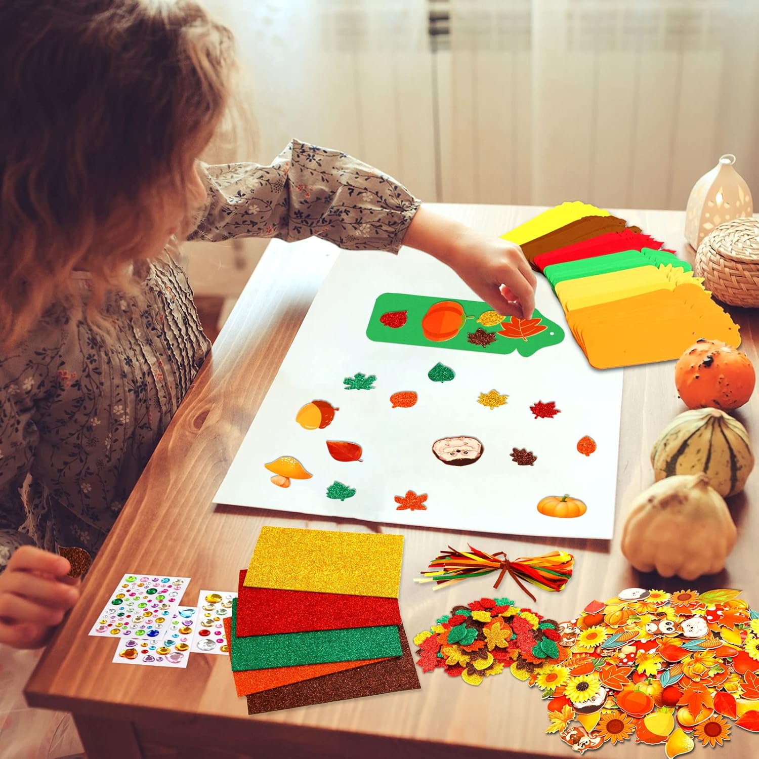 Fall Bookmark Craft Kits Thanksgiving Foam Crafts for Kids Leaf Foam Stickers Autumn Classroom Activities 36 Sets