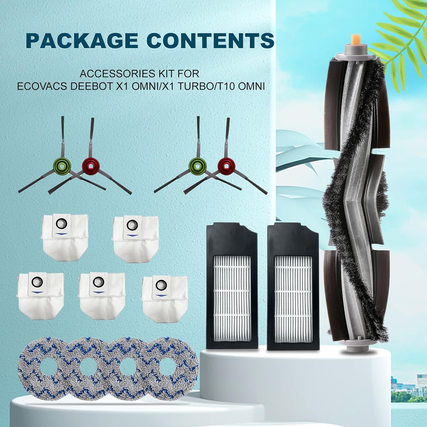 Paquete de 16 piezas de repuesto compatibles con ECOVACS DEEBOTX1 Omni  X1TURBO  X1 Plus T10 Omni Robotic Aspiradora Accesorios, 1 Cepillo de