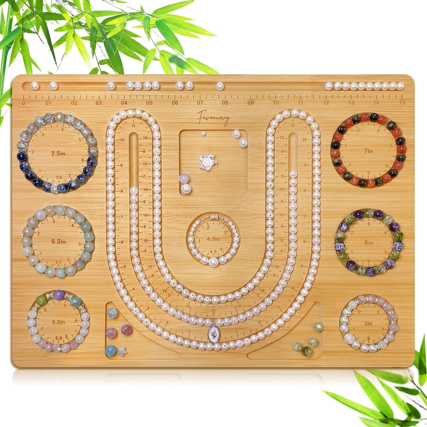 Favonuovy Tableros de cuentas para hacer joyas, pulseras de bambú, tablero de medición de 4.5, 5, 5, 5, 6, 6.5, 7, 7.5 pulgadas, todo en pulgadas,