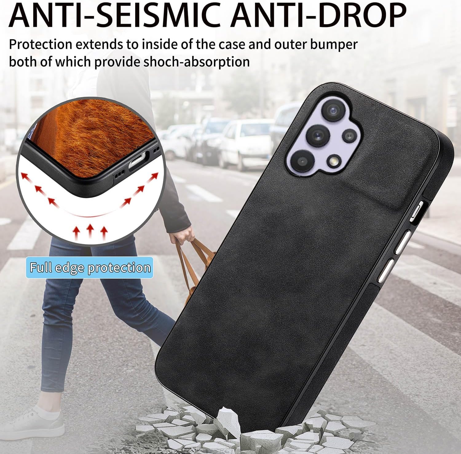 Asuwish Funda de teléfono para Samsung Galaxy A32 5G 2021 de 6.5 pulgadas con protector de pantalla de vidrio templado y funda de cuero fino y
